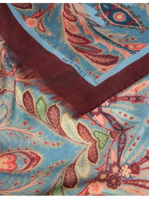 Sciarpa in misto cashmere stampa floreale sullo sfondo azzurro ETRO | WATA0009AKB11X0884